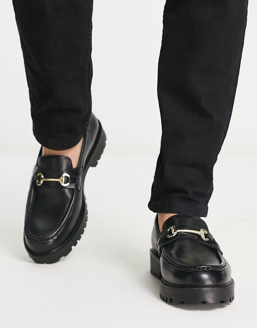 Walk London sean chunky snaffle loafers in black leather