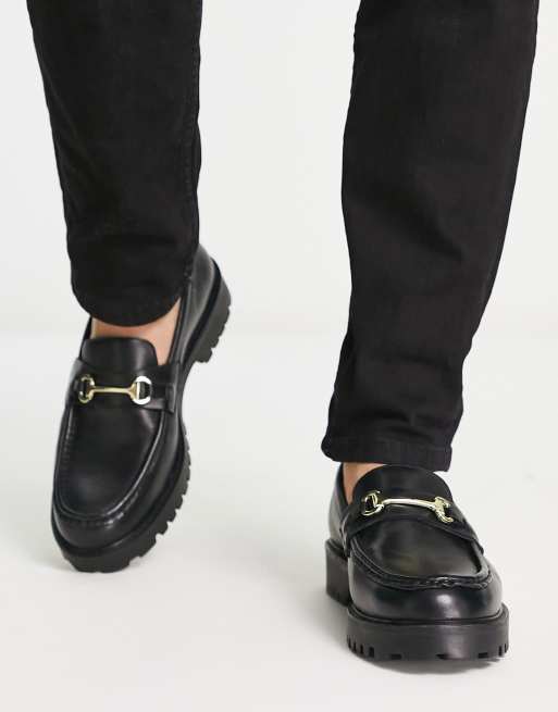 Walk London Sean chunky snaffle loafers in black leather | ASOS