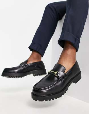 Walk London Sean chunky snaffle loafers in black leather  - ASOS Price Checker