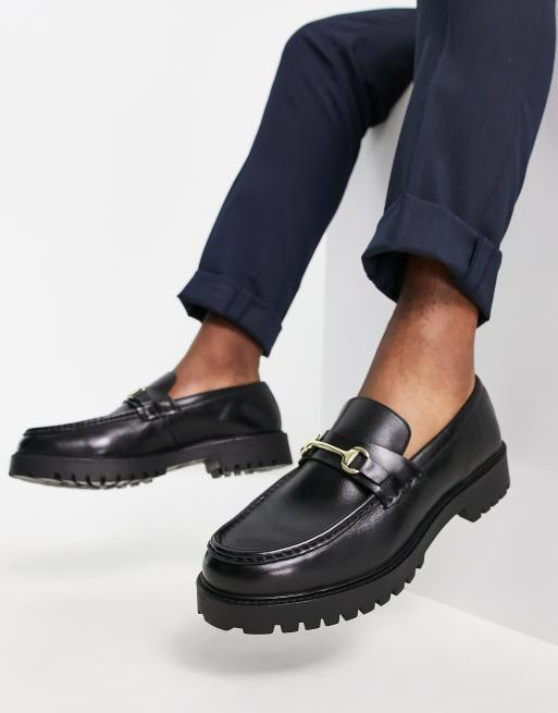 Walk London Sean chunky snaffle loafers in black leather 