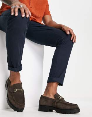 Walk London Sean chunky snaffle trim loafers in brown leather