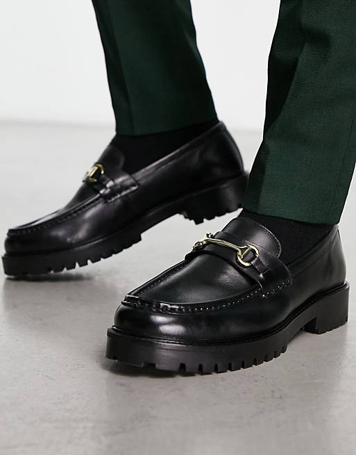 Slovenien sti Opdater Walk London - Sean - Chunky sorte loafers i læder med spænder | ASOS