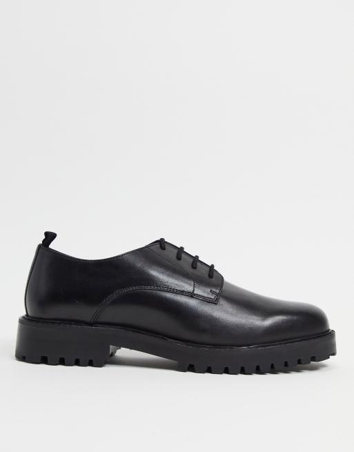 Walk London sean derby lace up shoes in black leather | ASOS