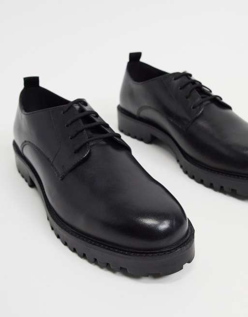 Walk London Sean derby lace up shoes in black leather, 3 of 4
