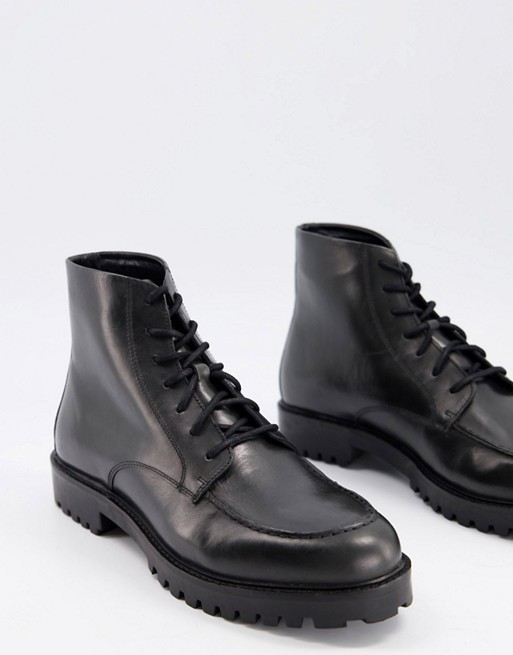Walk London sean heritage boots in black waxy leather