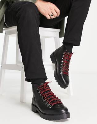 WALK London sean hiker boots in black leather