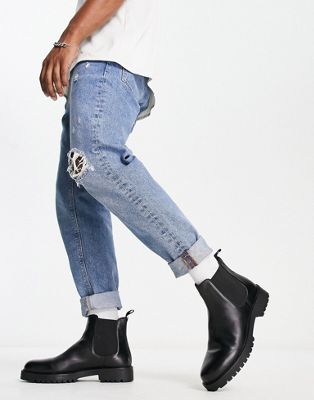 Walk London Sean chunky chelsea boots in black leather - ASOS Price Checker