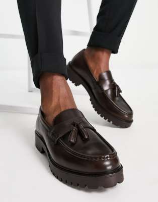 Walk London Sean chunky tassel loafers in brown leather  - ASOS Price Checker