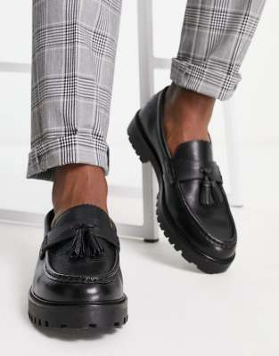 Walk London Sean chunky tassel loafers in black milled leather  - ASOS Price Checker