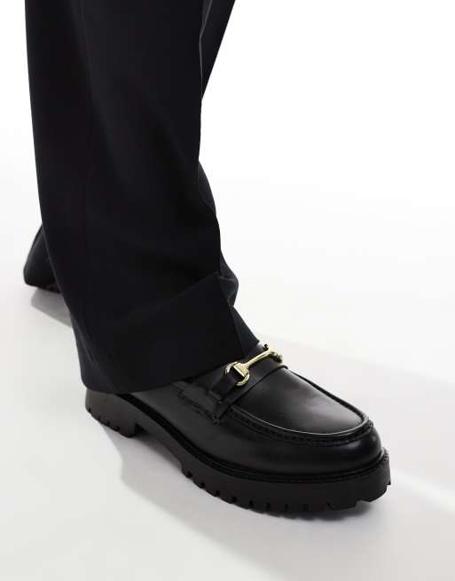 Walk London - Sean - Leren loafers met afwerking in zwart