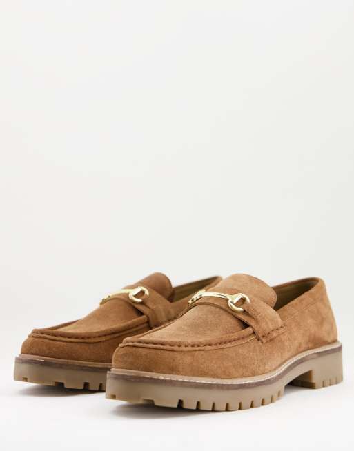 Walk London – Sean – Loafer aus Wildleder in Hellbraun mit dicker Sohle und Trensen-Verzierung