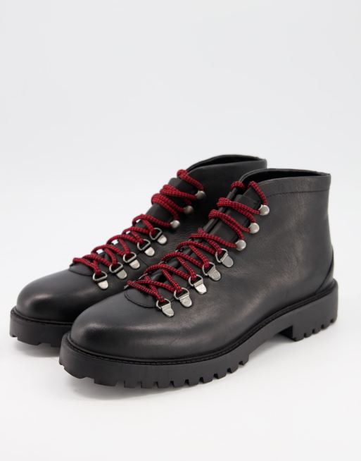 Walk London sean low hiker boots in black leather | ASOS