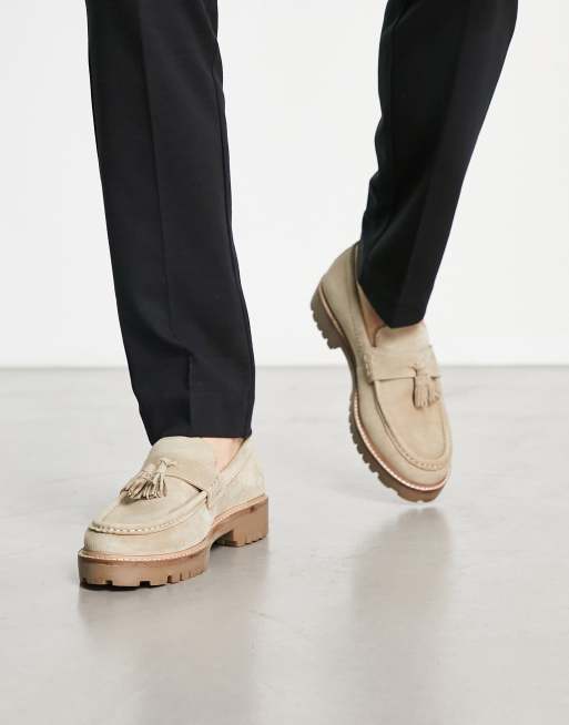Walk London - Sean - Mocassini in camoscio beige con suola spessa e nappe, 4 di 4
