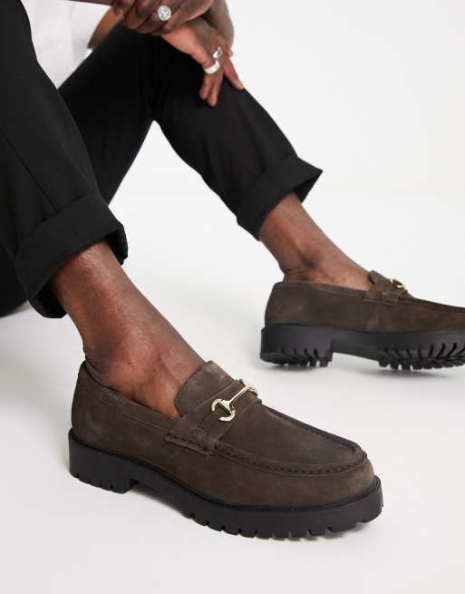 Walk London - Sean - Mocassini in camoscio marrone con suola spessa e morsetti, 3 di 4