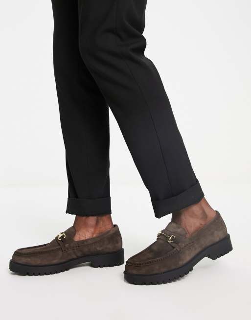 Walk London - Sean - Mocassini in camoscio marrone con suola spessa e morsetti