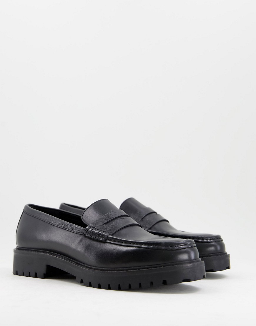Walk London Sean Penny Loafers In Black Leather | ModeSens