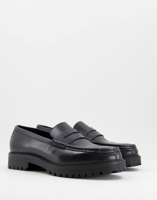 Walk London sean penny loafers in black leather | ASOS