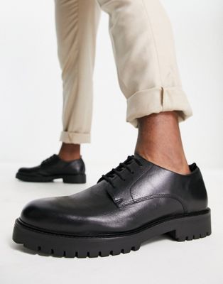 Walk London Sean chunky lace up shoes in black leather  - ASOS Price Checker