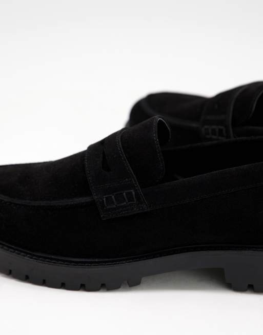 Walk London – Sean – Svarta, grova penny-loafers i mocka, 3 av 4