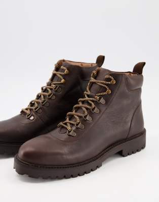 Walk London Sean Tall Hiking Boots In Brown Leather