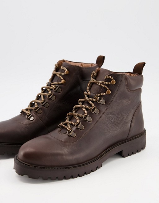 Walk London sean tall hiking boots on brown leather