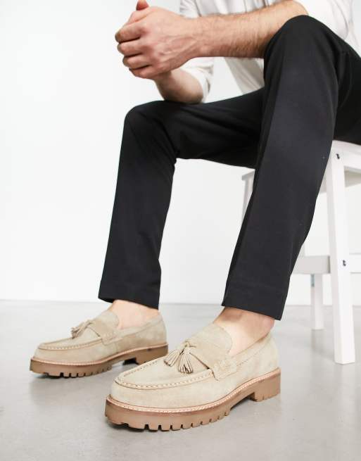  Walk London Sean tassel chunky loafers in beige suede