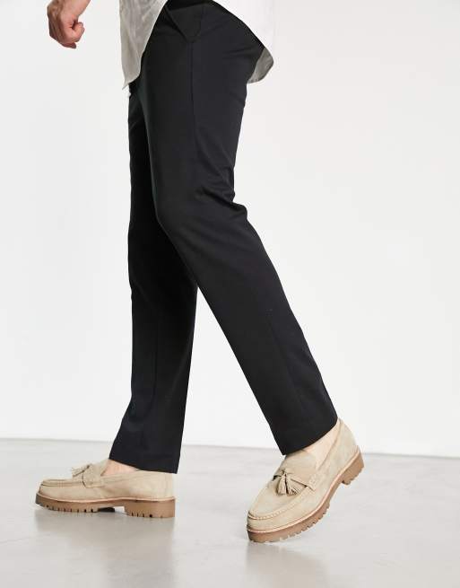 Walk London Sean tassel chunky loafers in beige suede, 2 of 4