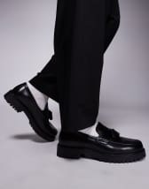 ASOS DESIGN penny loafers in khaki leather with faux snake print
