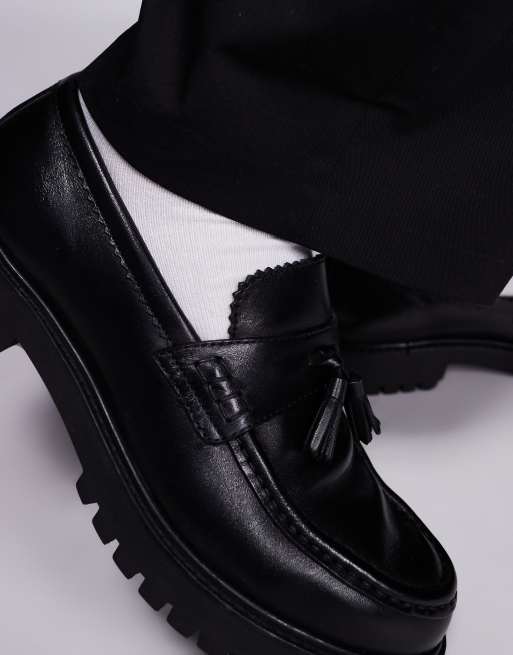 Walk London Sean tassel loafers in black leather