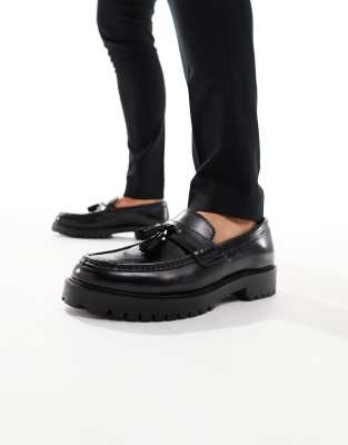 WALK LONDON WALK LONDON SEAN TASSEL LOAFERS IN BLACK MILLED LEATHER