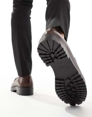 Walk London Sean tassel loafers in brown milled leather