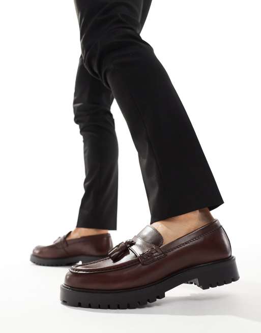 Walk London Sean tassel loafers in brown milled leather