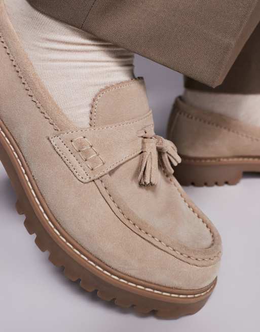 Walk London Sean tassel loafers in stone suede