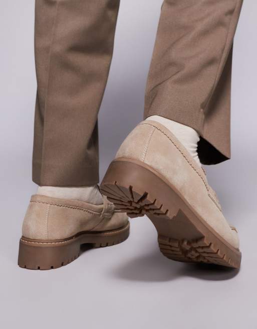 Walk London Sean tassel loafers in stone suede