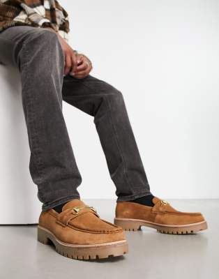 Walk London Sean trim chunky loafers in tan suede | ASOS