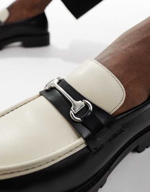 Walk London Sean trim loafer in black/off white leather, 3 of 4