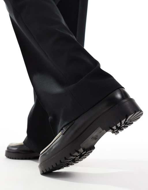 Walk London Sean trim loafers in black / off white leather, 2 of 4