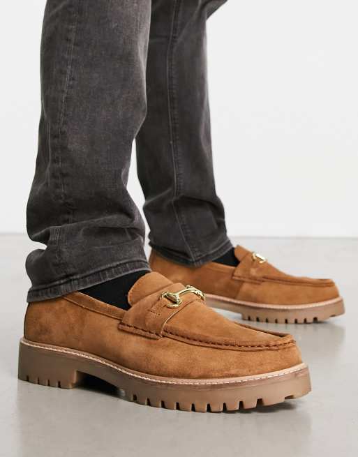 Walk London – Sean – Wildleder-Loafer in Hellbraun mit Besatz und dicker Sohle, 4 von 4