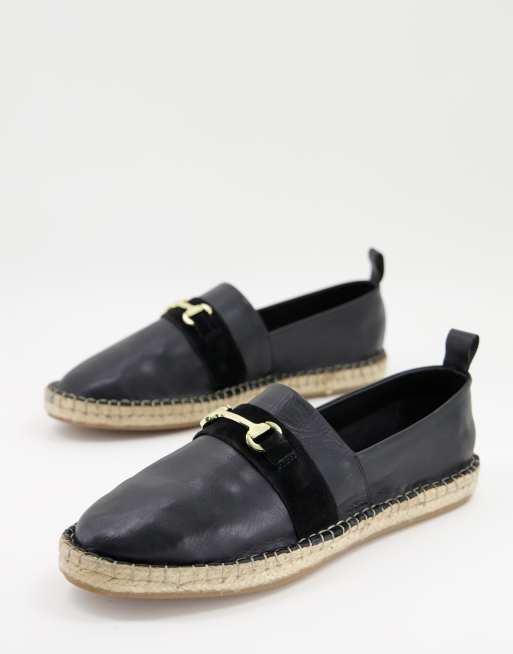 Walk London - Shore - Leren espadrilles met staafje in zwart