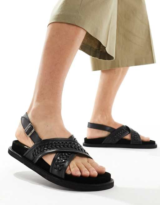  WALK LONDON - Shore Weave - Sandali in pelle nera con fascette