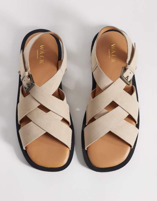 Walk London Sophia cross strap sandals in stone suede, 2 of 4
