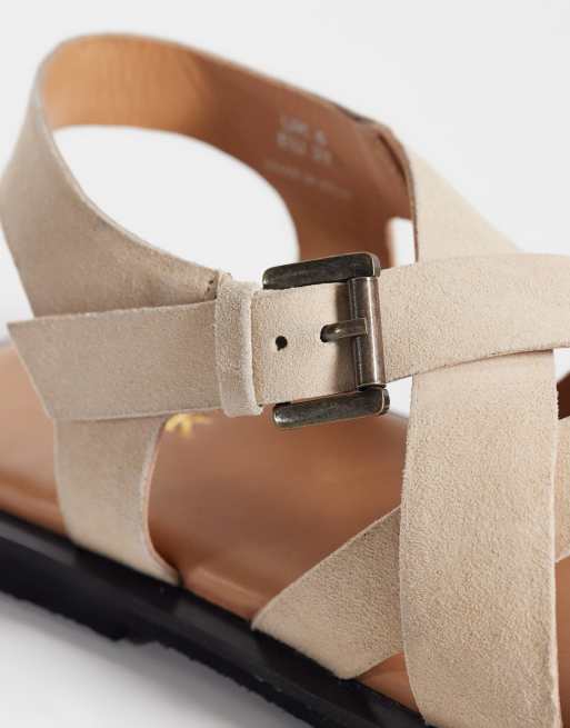 Walk London Sophia cross strap sandals in stone suede, 3 of 4