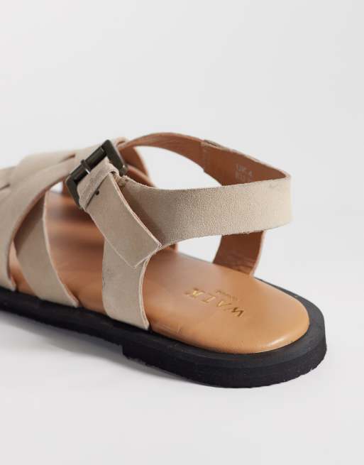 Walk London Sophia cross strap sandals in stone suede, 4 of 4