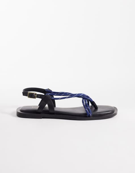 Walk London Sophia lace toe post sandals in black leather - view 1