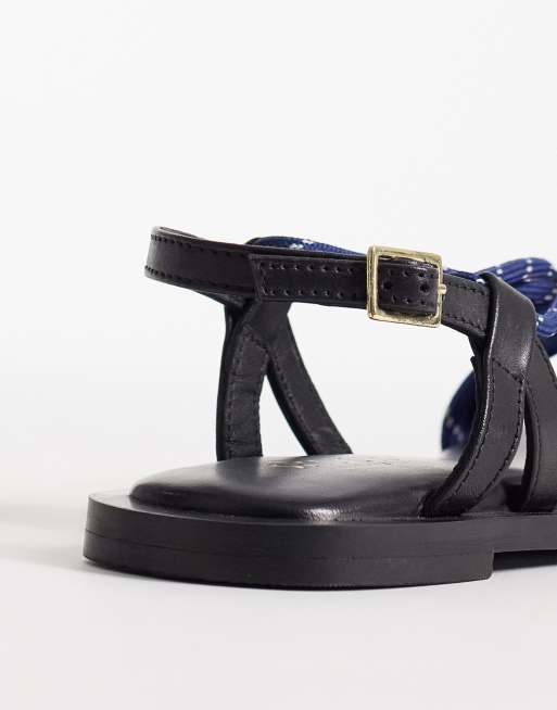 Walk London - Sophia - Sandali infradito con cordini in pelle nera, 3 di 4