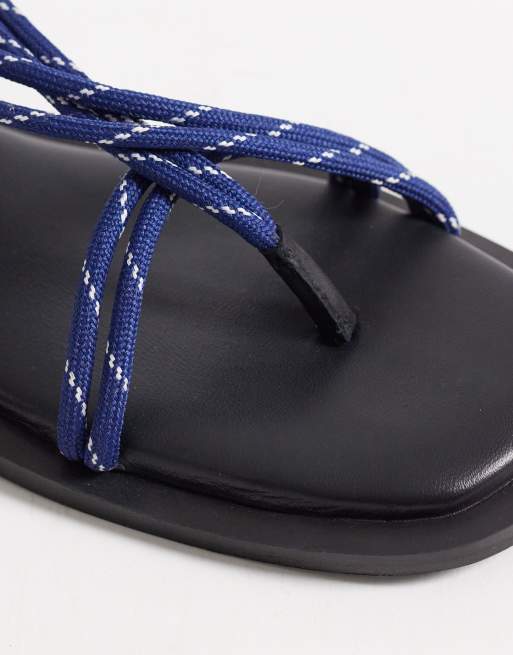 Walk London - Sophia - Sandali infradito con cordini in pelle nera, 4 di 4
