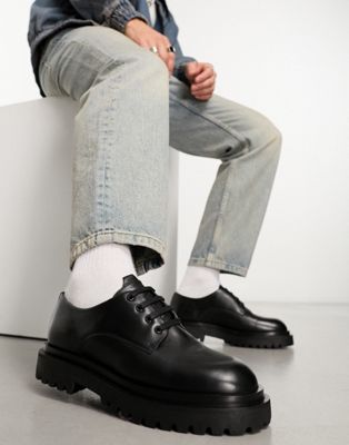 Walk London Sully Derby Shoes In Black Leather