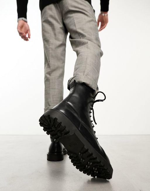 Walk London Sully lace up boot in black leather