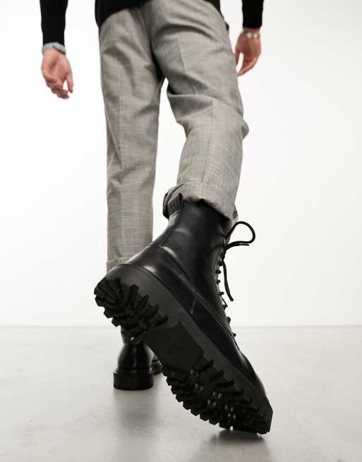 Walk London Sully lace up boot in black leather | ASOS display picture 2