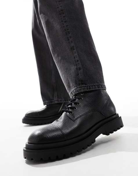 Walk London Sully toe-cap boot in black grain leather - view 1